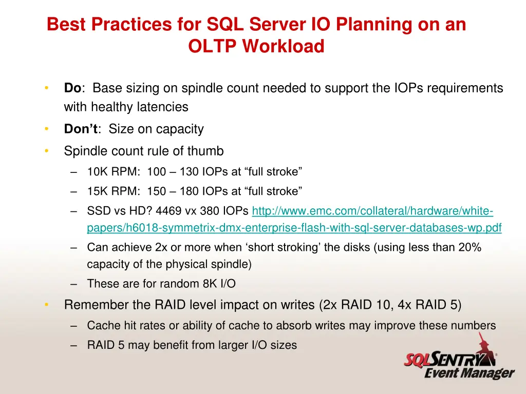 best practices for sql server io planning