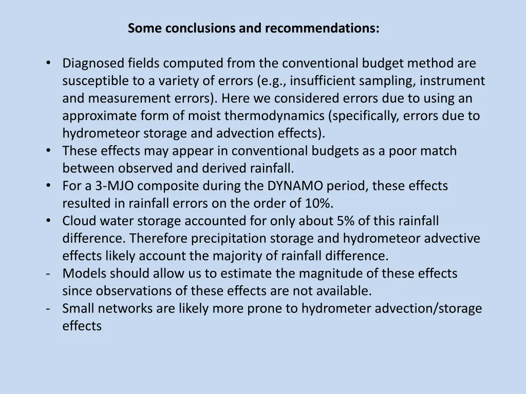 some conclusions and recommendations