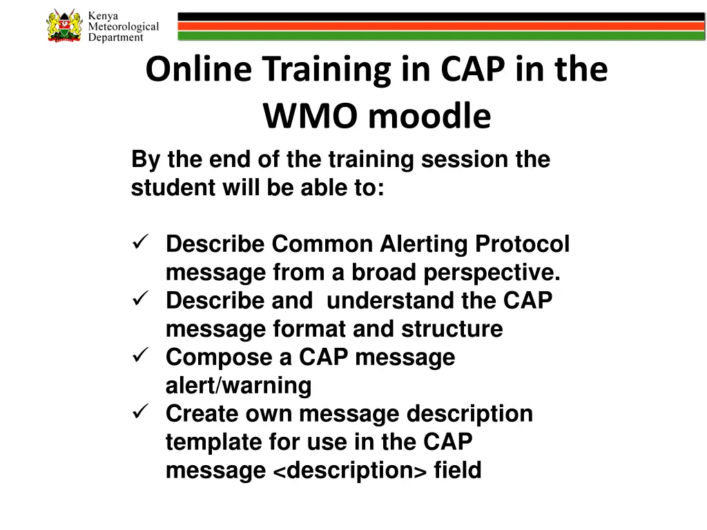 online training in cap in the wmo moodle 1