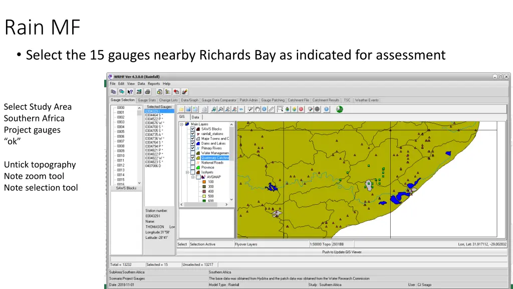 rain mf select the 15 gauges nearby richards