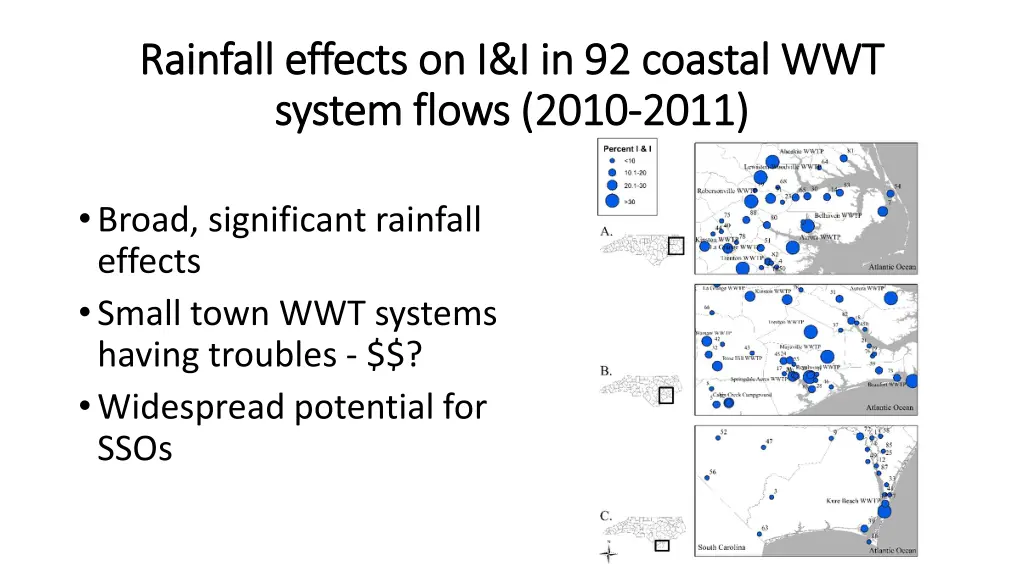 rainfall effects on i i in 92 coastal