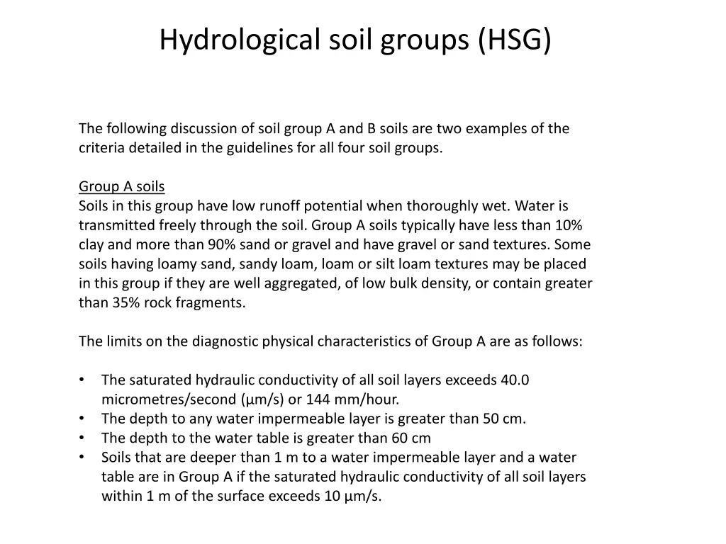 hydrological soil groups hsg