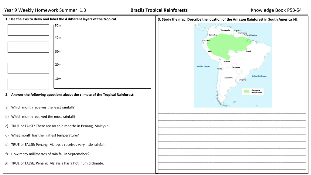 year 9 weekly homework summer 1 3