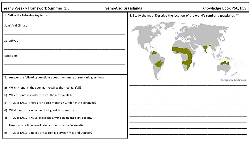 year 9 weekly homework summer 1 5