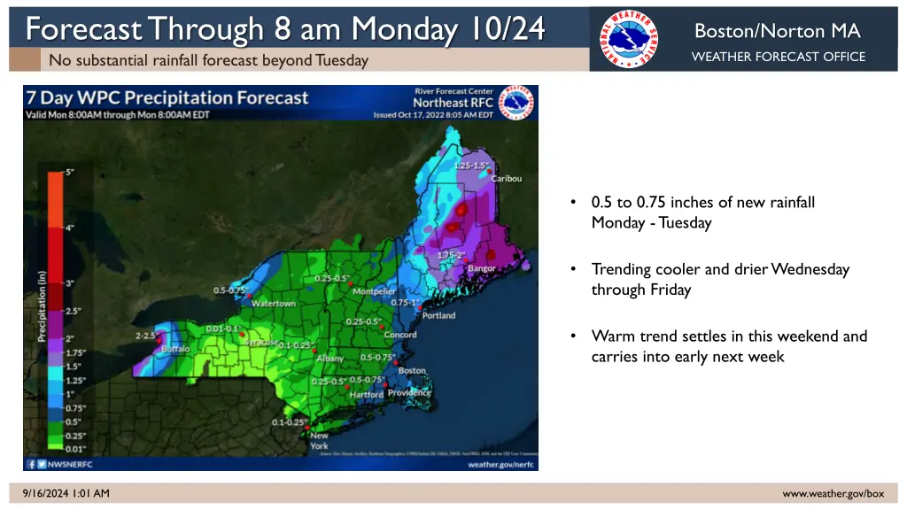 forecast through 8 am monday 10 24 no substantial