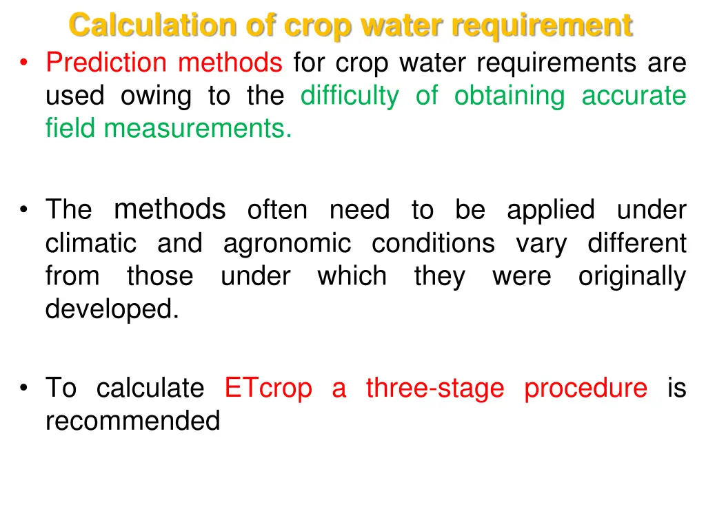 calculation of crop water requirement prediction