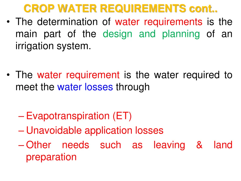 crop water requirements cont the determination