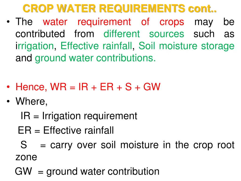 crop water requirements cont the water