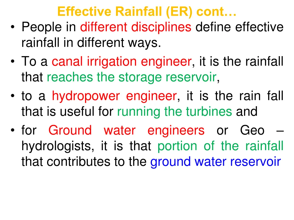 effective rainfall er cont people in different