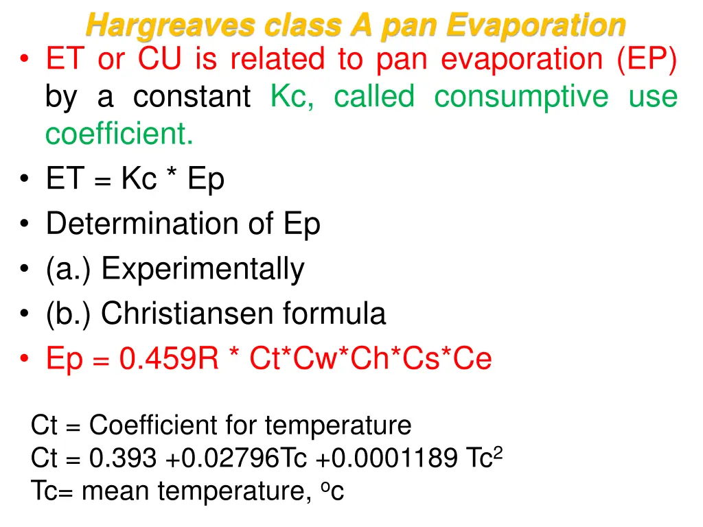 hargreaves class a pan evaporation