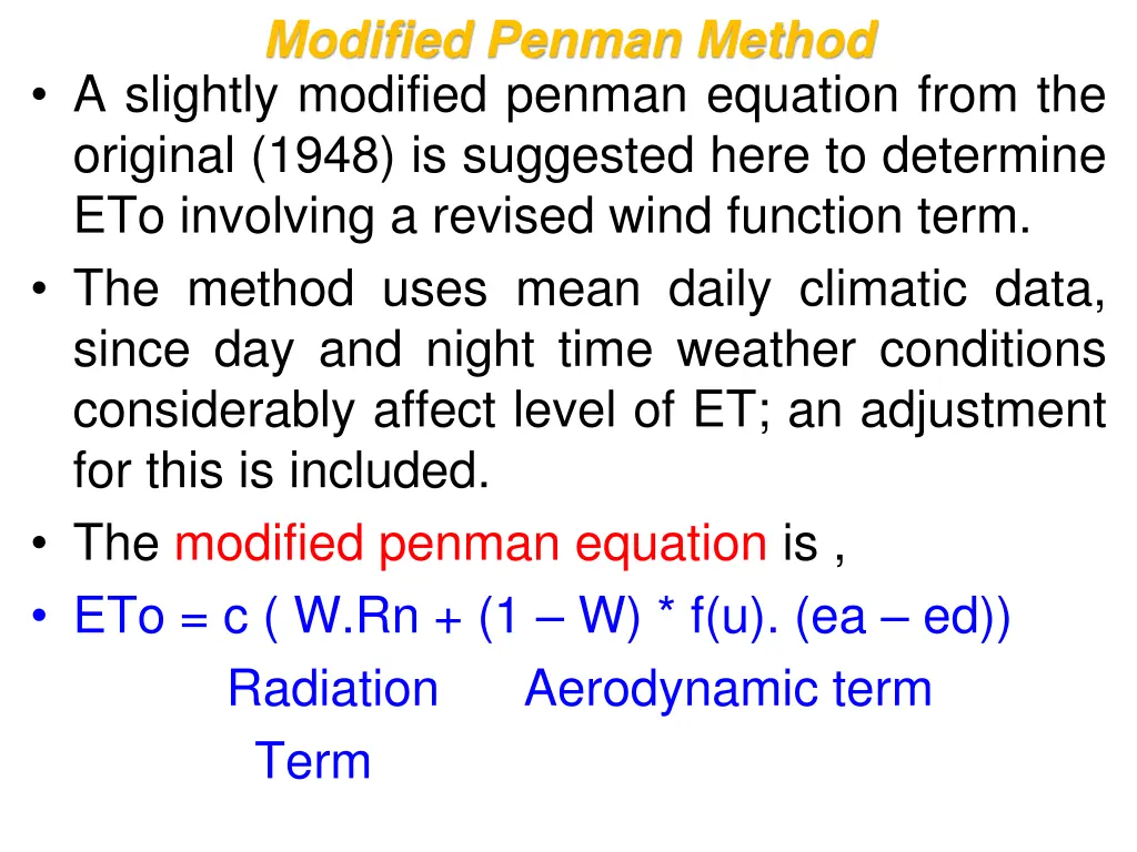 modified penman method a slightly modified penman