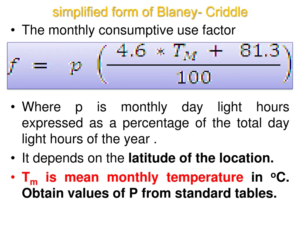 simplified form of blaney criddle the monthly