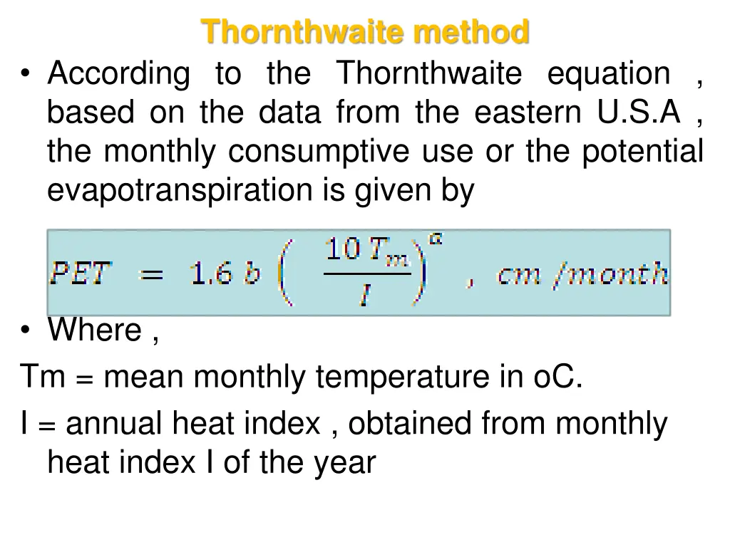 thornthwaite method