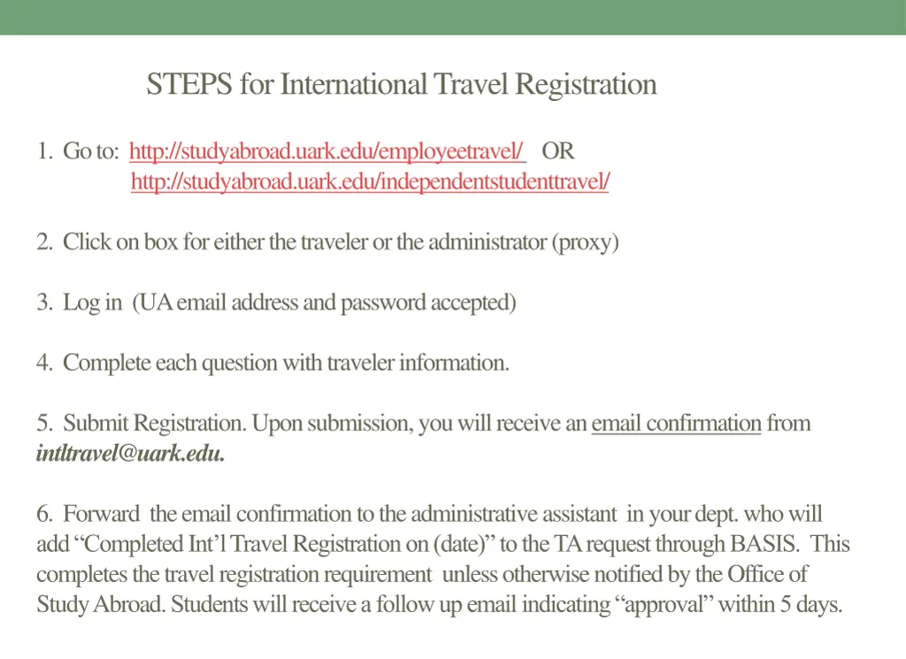 steps for international travel registration