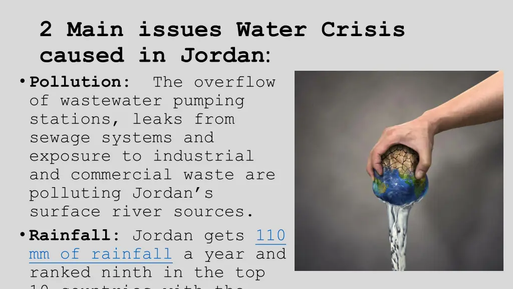 2 main issues water crisis caused in jordan