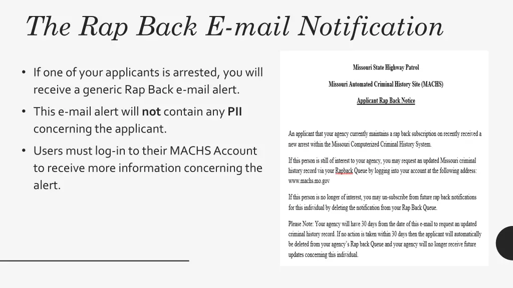 the rap back e mail notification