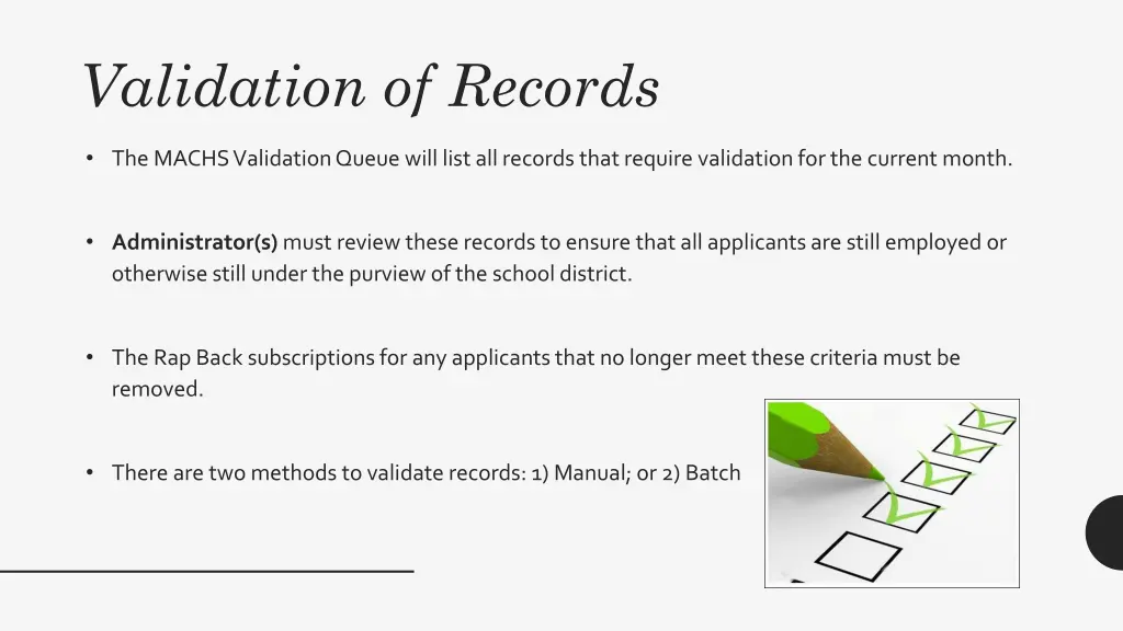 validation of records 1