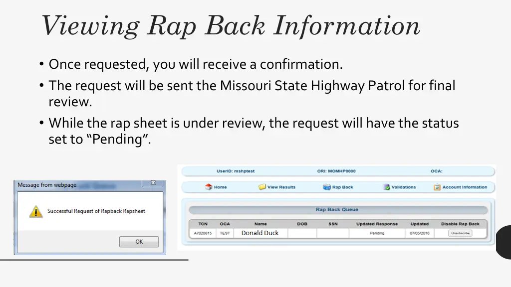 viewing rap back information