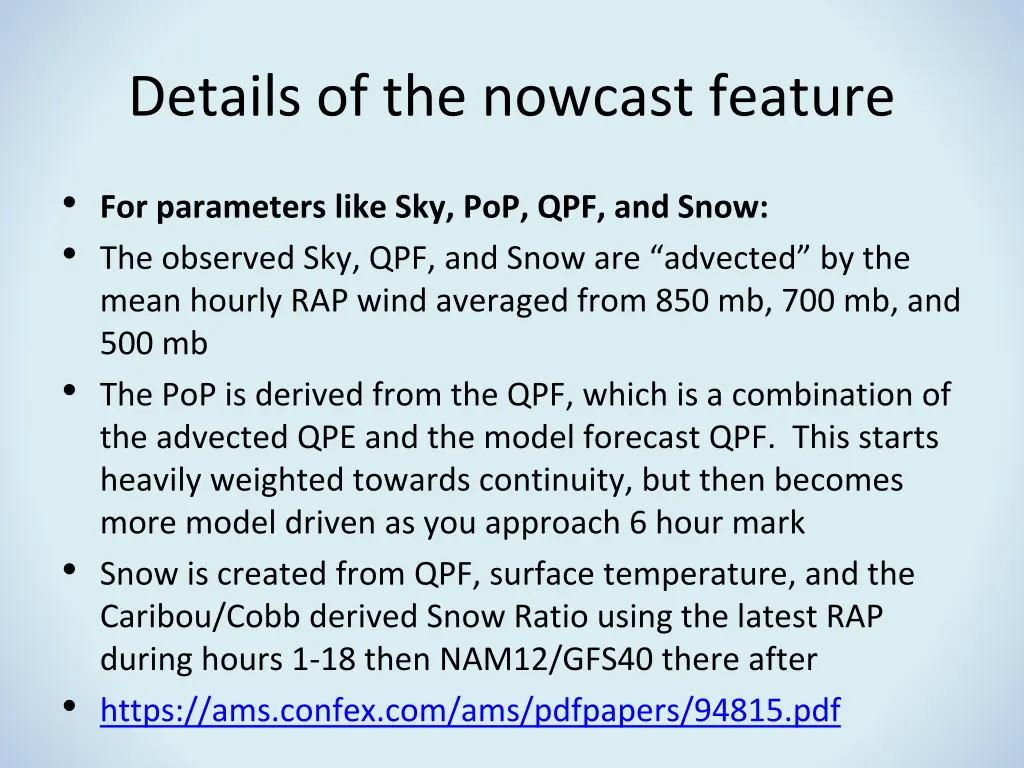 details of the nowcast feature 1