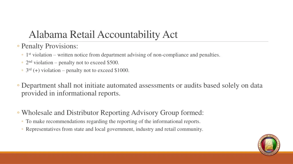 alabama retail accountability act penalty