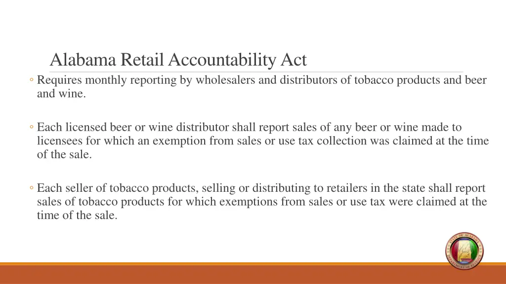 alabama retail accountability act requires