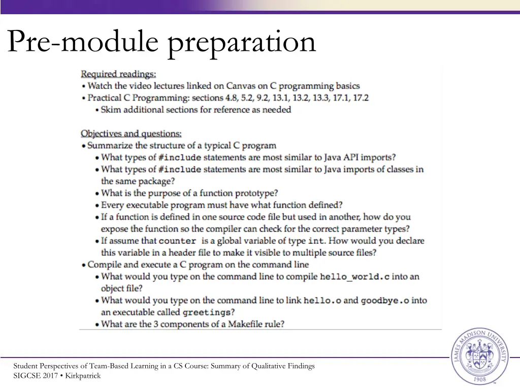 pre module preparation