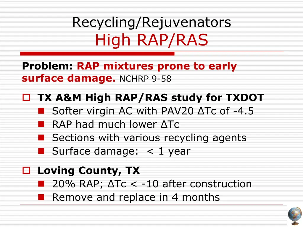 recycling rejuvenators high rap ras