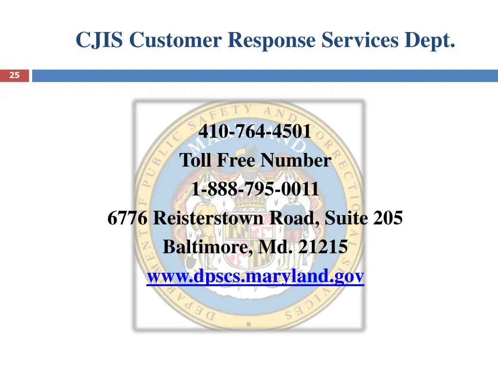 cjis customer response services dept