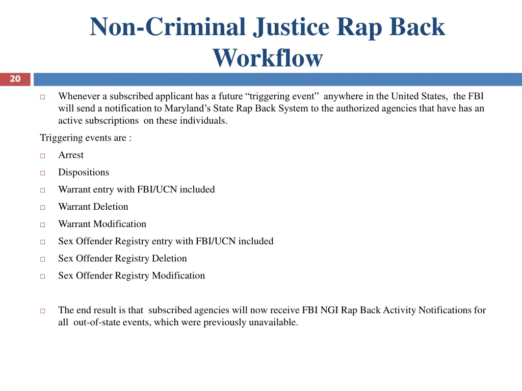 non criminal justice rap back workflow