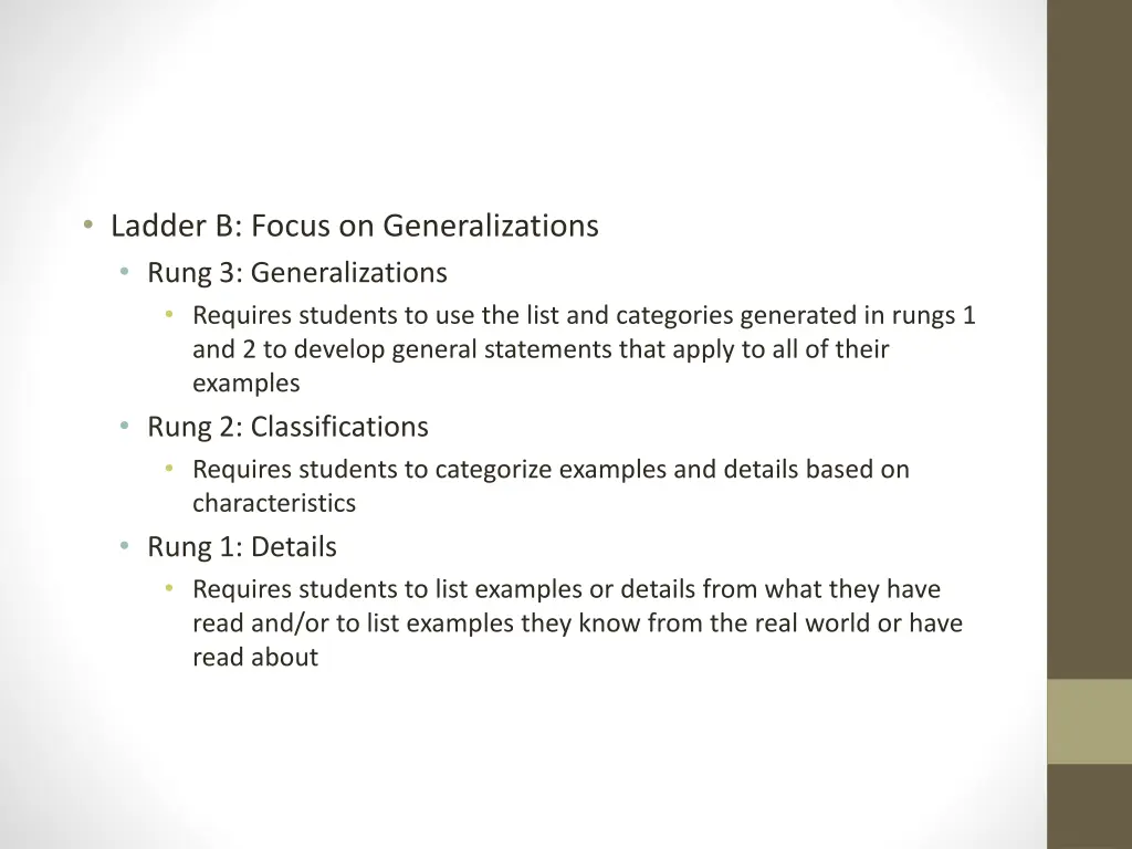 ladder b focus on generalizations rung