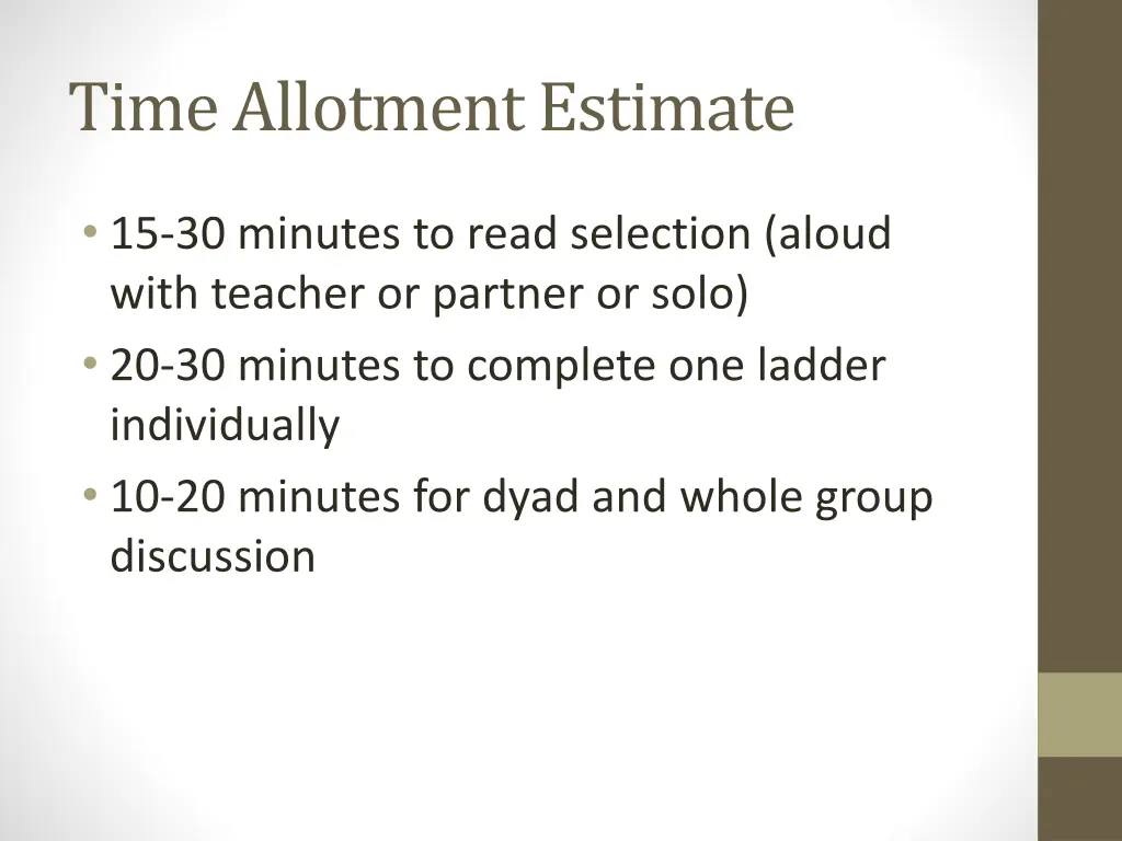 time allotment estimate