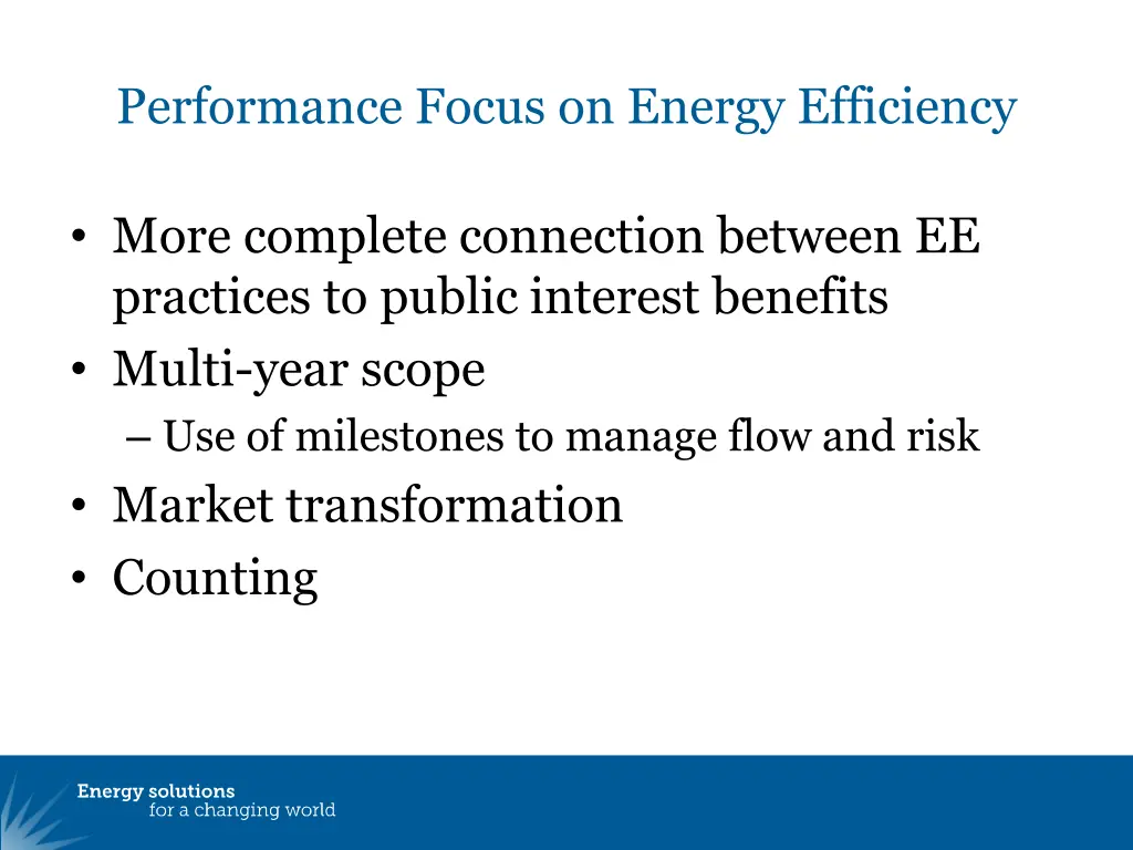 performance focus on energy efficiency