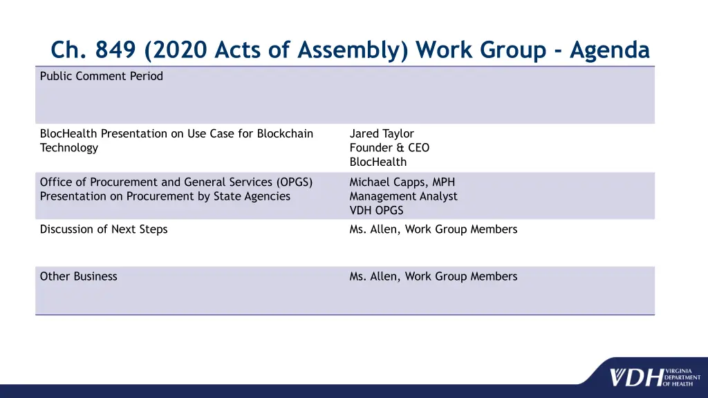 ch 849 2020 acts of assembly work group agenda