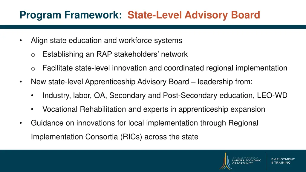 program framework state level advisory board