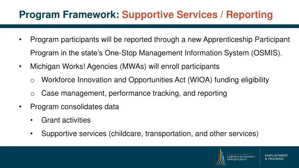 program framework supportive services reporting