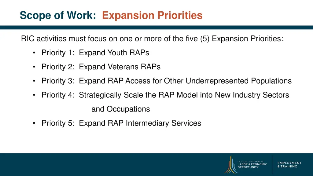 scope of work expansion priorities