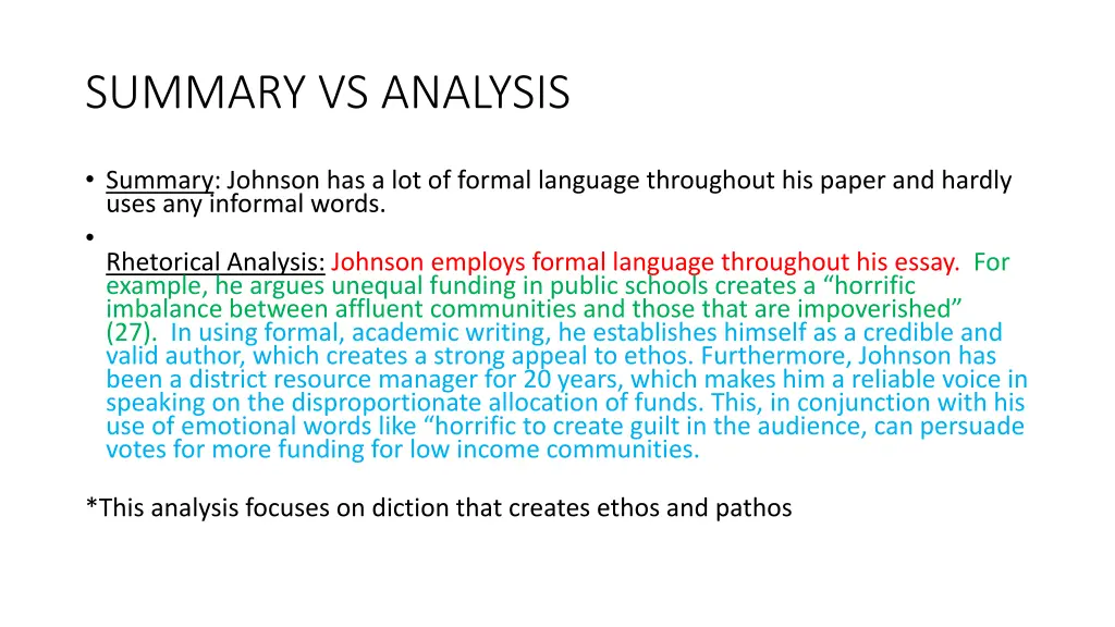 summary vs analysis