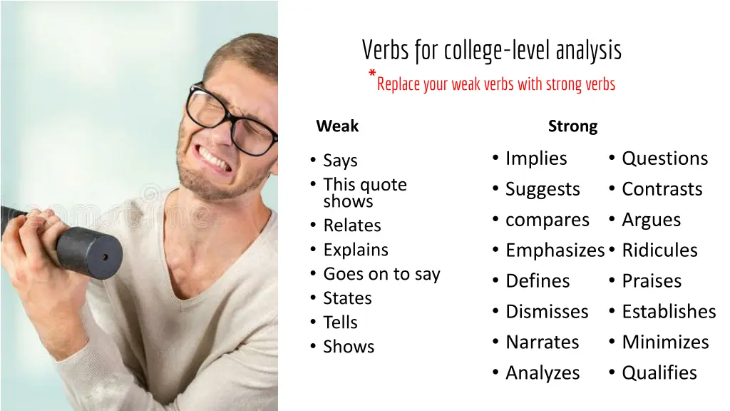 verbs for college level analysis replace your