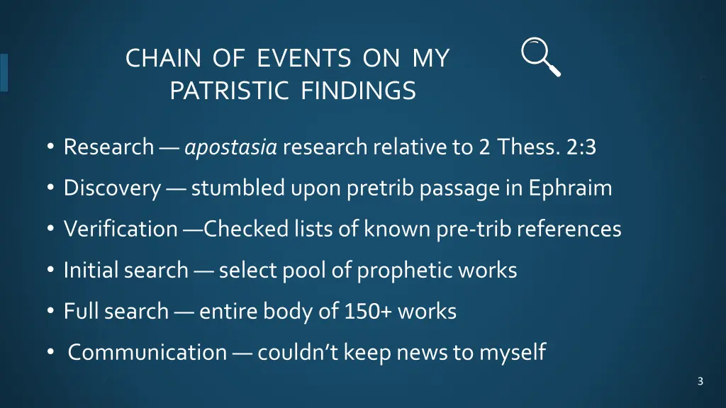 chain of events on my patristic findings