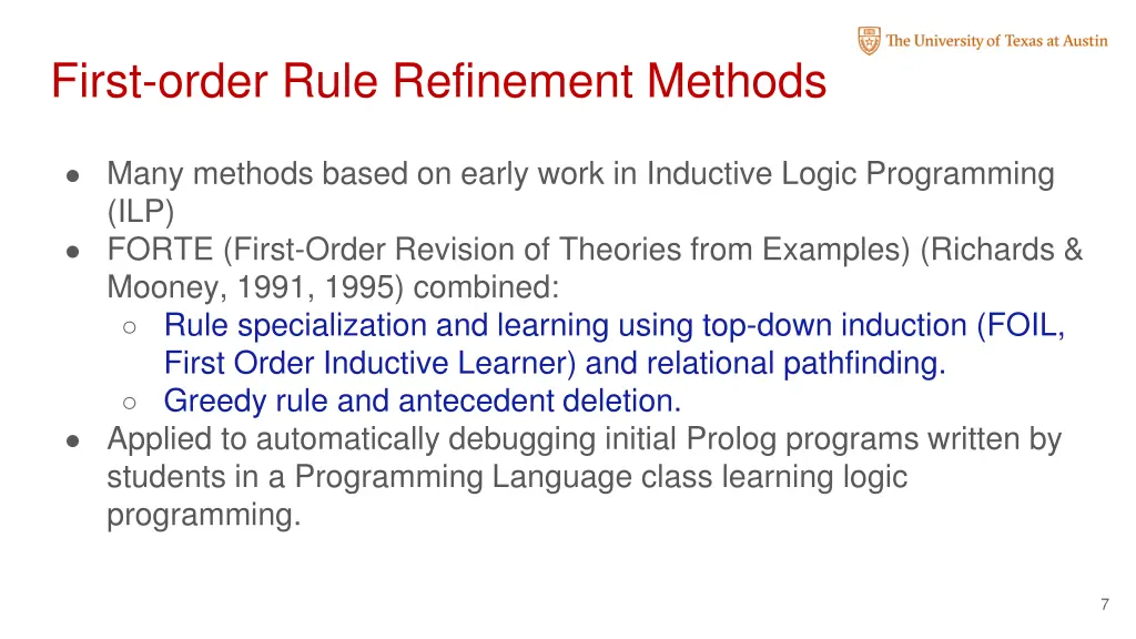 first order rule refinement methods