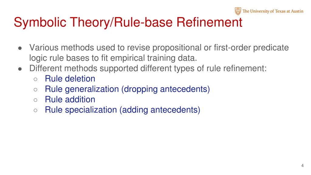 symbolic theory rule base refinement