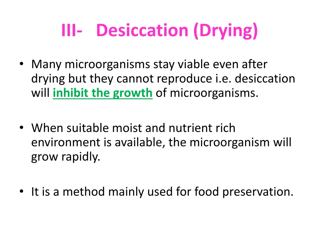 iii desiccation drying