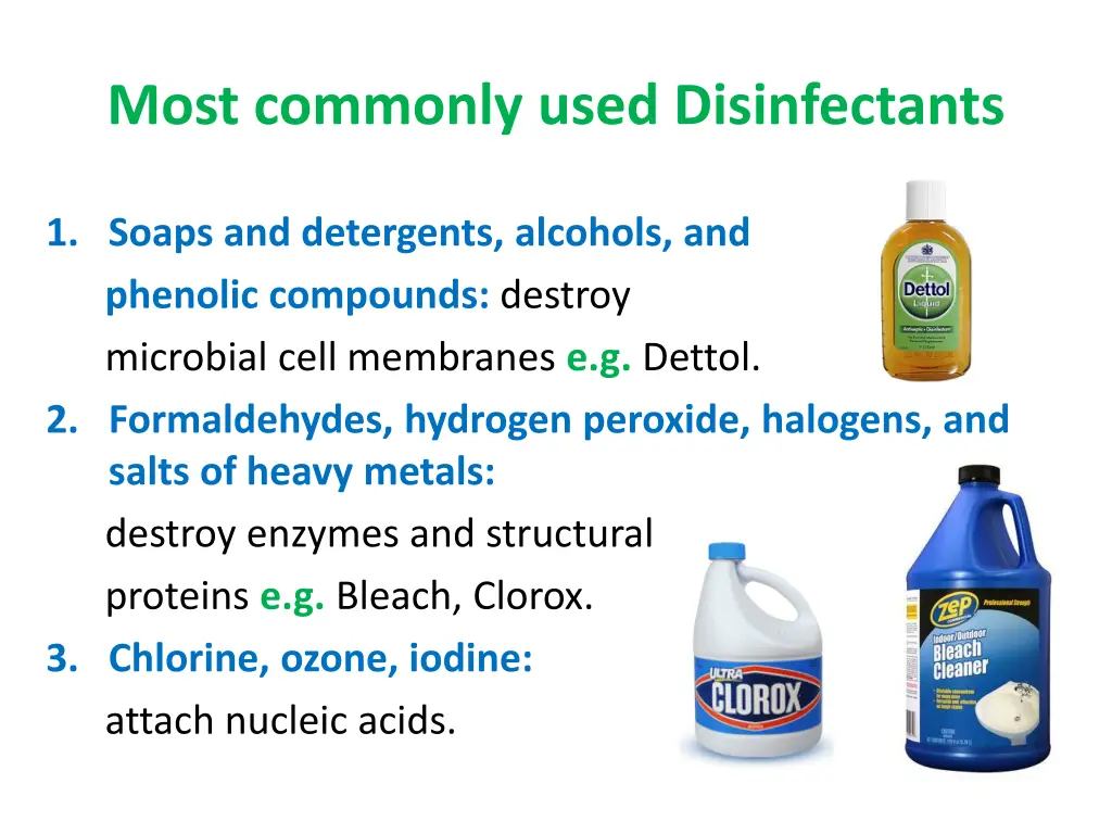 most commonly used disinfectants