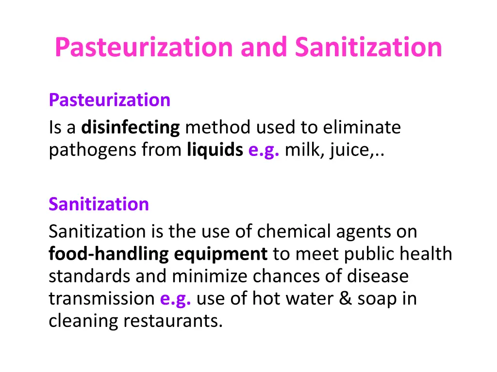 pasteurization and sanitization