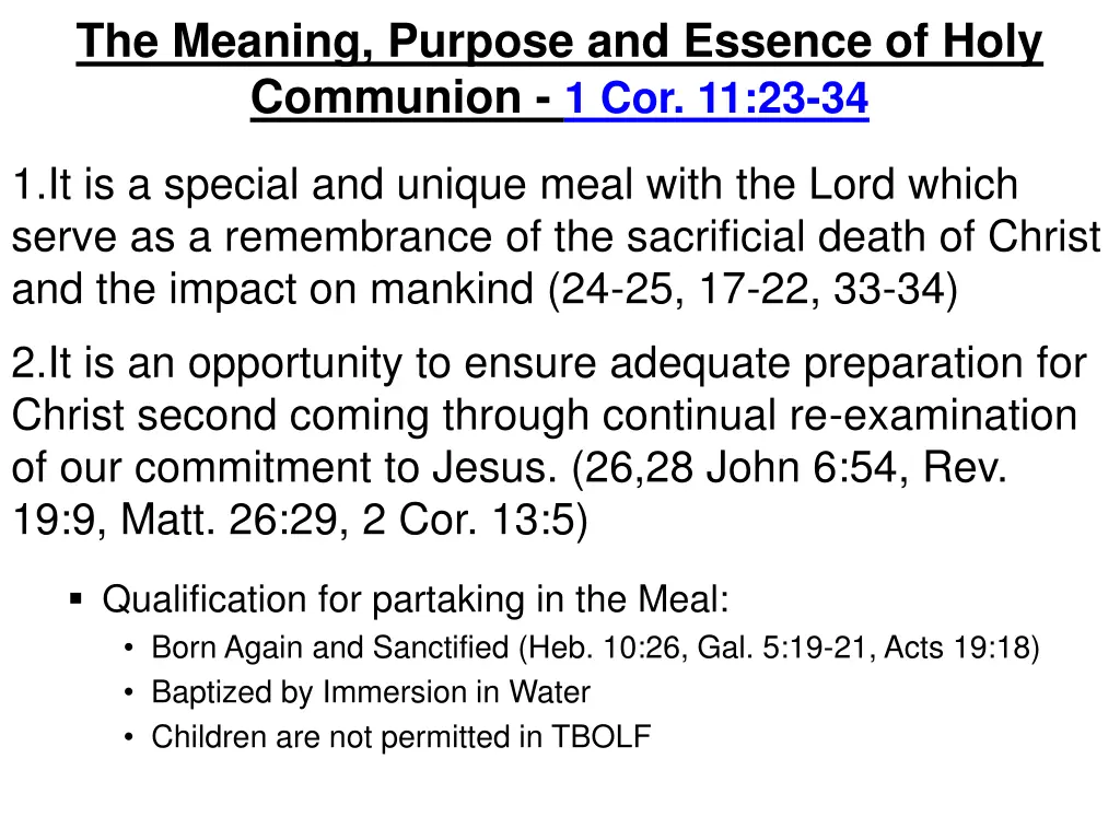 the meaning purpose and essence of holy communion