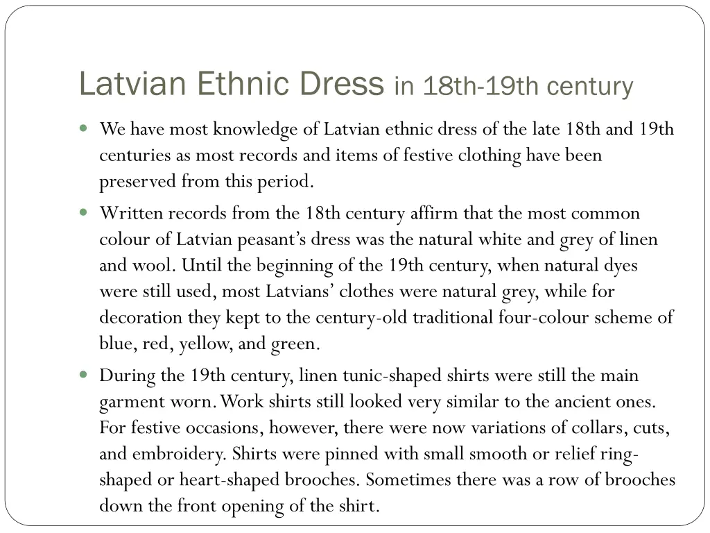 latvian ethnic dress in 18th 19th century