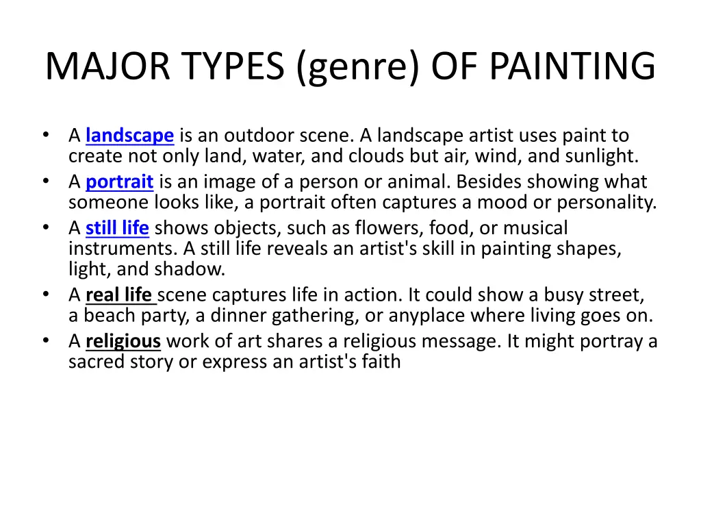 major types genre of painting