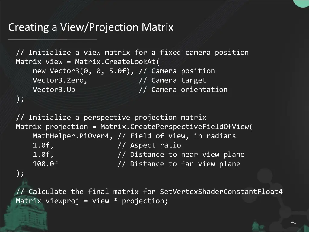 creating a view projection matrix