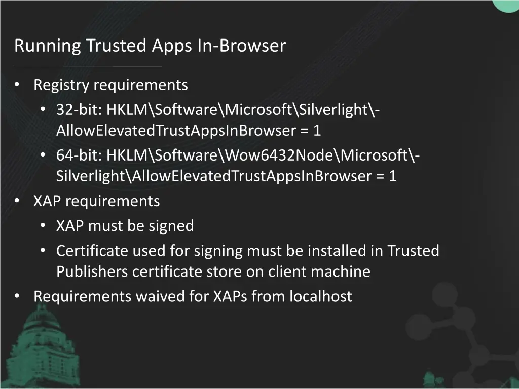 running trusted apps in browser