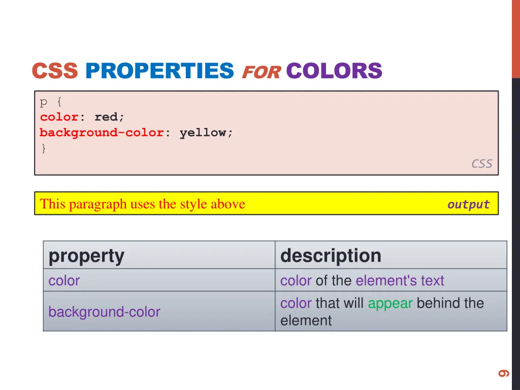 css properties for colors